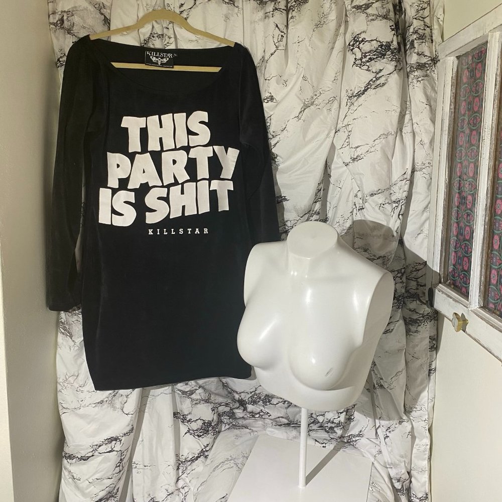 ‘THIS PARTY IS SHIT' VELVET PARTY SWEATER DRESS